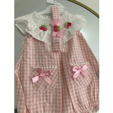 Esse Rstm Butik Kirazlı Ekoseli Bandanalı Poplin Kumaş Bebek Tulumu