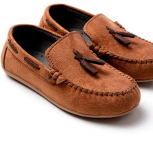 Pabuçcum Çocuk Yumuşak Kaydırmaz Anatomik Taban Loafer Kahverengi Erkek Çocuk İçin Suni Deri