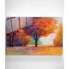 Pembe Kalp Desenli Yapraklar Cam Tablo