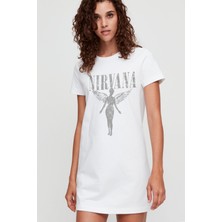 Rock&Roll Melek Nirvana Beyaz Kısa Kollu Penye T-Shirt Elbise