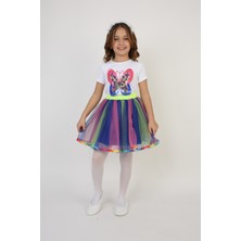 Fatella Kız Çocuk Gökküşağı Kelebek Detaylı Tişört Etek Takım 23 Nisan 29 Ekim Gösteri Kıyafeti