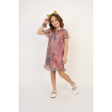 Fatella Kız Çocuk Pembe Batik Desenli Kısa Kollu Elbise 23 Nisan 29 Ekim Gösteri Kıyafeti