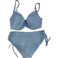 Kadın  Buz Mavi Desenli Büyük Beden Astarlı Bikini Takım HZL25S-LC4004