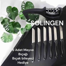 Solingen Siyah 6 Li Simli Delikli Meyve Sebze Bicagi + Bıçak Bileyeci Hediye