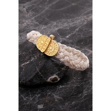 Sümer Telkari Midyat Hasırı Altın Kaplama Yöresel Motifli Örgü Gümüş Bileklik 4753