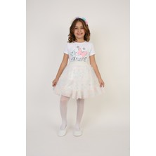 Fatella Kız Çocuk Kelebek Desenli Tişört Renkli Puantiyeli Etek Takım 23 Nisan 29 Ekim Gösteri Kıyafeti