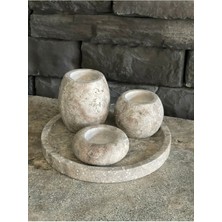 Silver Traverten Tepsili Mumluk Seti 4 Parça