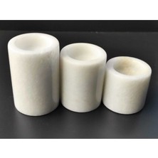 Beyaz Doğal Mermer 3'lü Mumluk Takım