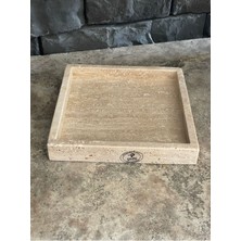 Light Bej Traverten Kare Tepsi 22X22 Sunumluk/nişan Söz Tepsisi