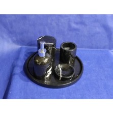 Polen Stone Toros Siyahı Mermer 5'li Banyo Seti