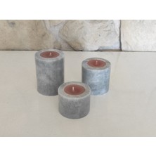 Gri Mermer 3'lü Mumluk Takım Dökme Mum ile Beraber