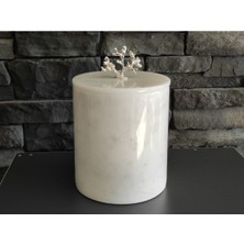 Beyaz Mermer Çöp Kovası Gümüş Renk Mercan Akseuarlı