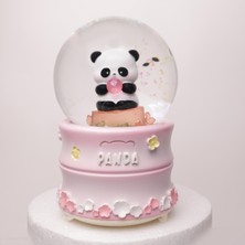 Piraye Gift Dekoratif Pembe Panda Işıklı Müzikli Püskürtmeli Büyük Boy Kar Küresi