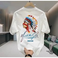 Amor Man Büyük Beden Özel Tasarım Kızılderili Sırt Baskılı Modern Battal Oversize Erkek T-Shırt