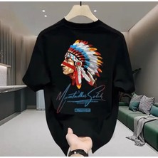 Amor Man Büyük Beden Özel Tasarım Kızılderili Sırt Baskılı Modern Battal Oversize Erkek T-Shırt