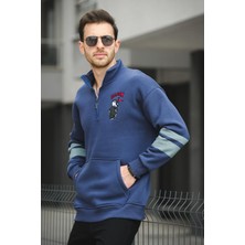 Oksit Babar Üç Iplik Şardonlu Nakışlı Fermuarlı Dik Yaka Oversize Erkek Sweatshirt