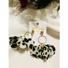 Deniz's Accessories Leopar Kelebek Kumaş Küpe
