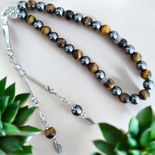 Kaplan Gözü Tesbih -Hematit Tesbih - Doğal Taş Tesbih - Erkek 33 Lük Tesbihler -10 mm A+++ Kalite Faset Kesim 10MM