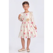 Miniğimin Cicileri Çiçek Desenli Kız Çocuk Fisto Detaylı elbise - Pembe