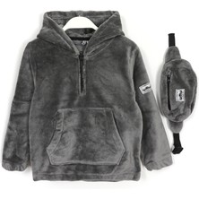 DobaKids Kanguru Cep Çanta Aksesuarlı Polar Unisex Bebek & Çocuk Kapüşonlu Sweatshirt Mavi 001-0001972