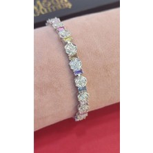 Moda Gümüş Evi 925 Ayar Gümüş Ice Cut Taşlı Renkli Yüksek Kalite Su Yolu Kadın Bileklik