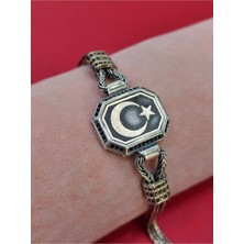 Moda Gümüş Evi 925 Ayar Gümüş Ay Yıldızlı El Yapımı Hasır Bileklik, Ayyıldızlı Erkek Bileklik