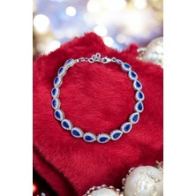 Moda Gümüş Evi 925 Ayar Gümüş Safir Taşlı Su Yolu Kadın Bileklik