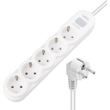 Vea M3LFS- Vea VA-21569 5'li 1.5 mt Kablolu Anahtarli Beyaz Akım Korumali Priz