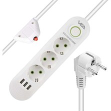 Vea 3'lü 1.5 mt Uzatma Kablolu 3 Usb'li Beyaz Akım Korumalı Grup Priz BSN55-4L13X