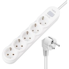 Vea 258147 VA-21569 5'li - 1.5 Metre Kablolu - Anahtarlı Beyaz Akım Korumalı Priz