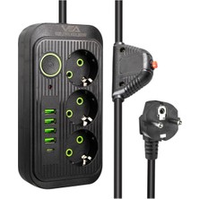 Vea VA-21565 3'lü - 1.5 Metre Kablolu - 4 Usb'li Type-C Siyah Akım Korumalı Priz
