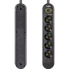 Vea VA-21561 5'li 1.5 mt Kablolu 3 Usb'li Siyah Akım Korumalı Priz