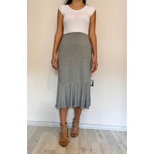 520CK Kadın Midi Boy Etek - Volanlı Etek / Simli Etek