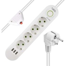 Vea M3LFS- VA-21560 4lü 1.5 Metre Kablolu 3 Usbli Beyaz Akim Korumali Priz