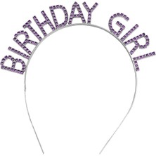 Mor Renk Kristal Taşlı Parlak Birthday Girl Yazılı Taç 16X17 cm