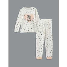 LC Waikiki Kids Ekru Bisiklet Yaka Kız Çocuk Pijama Takımı
