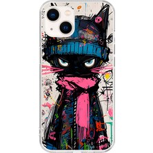 Dali Design Apple iPhone 13 Mini Uyumlu Şeffaf Kılıf Kedi Grafity Tasarımlı