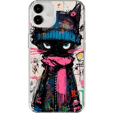 Dali Design Apple iPhone 12 Uyumlu Şeffaf Kılıf Kedi Grafity Tasarımlı