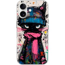 Dali Design Apple iPhone 16 Plus Uyumlu Şeffaf Kılıf Kedi Grafity Tasarımlı