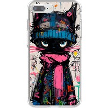 Dali Design Apple iPhone 8 Plus Uyumlu Şeffaf Kılıf Kedi Grafity Tasarımlı