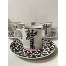 Artistic Quality Dekoratif Şık Tasarım Siyah Beyaz Zürafa Motifli 6 Kişilik Kahve Fincan Seti