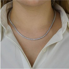 Moda Gümüş Evi 925 Ayar Gümüş Pırlanta Tasarımlı Kare Model Su Yolu Kolye 3 mm 45 cm