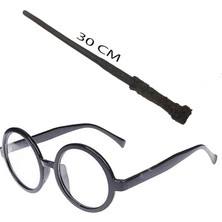 Harry Potter Asası 30 cm ve Siyah Çerçeveli Harry Potter Gözlüğü Seti