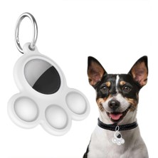 Uyumlu Silikon Kılıf Kedi Köpek Tasmasına Takılabilir Pati Tasarımlı Kapalı Düşmez (Beyaz)