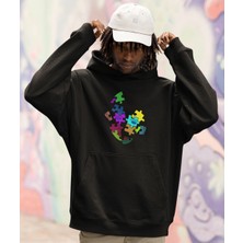 Terzili Giyin Erkek Puzzle Face Baskı Oversize Sweatshirt