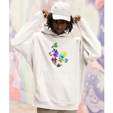 Terzili Giyin Erkek Puzzle Face Baskı Oversize Sweatshirt