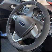 Dikişli Direksiyon Kılıfı Karbon Nubuk Deri Gri Yüzük Gri Dikiş Ford Currier Için