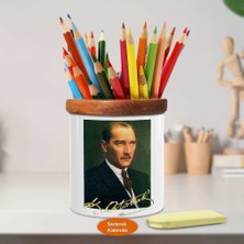 Asilmeydan Başöğretmen Kemal Atatürk İmzalı Ahşap Seramik Kalemlik - Atatürk (79)
