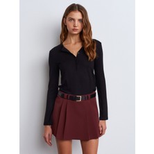 31544 Düğmeli Uzun Kollu Top-Siyah