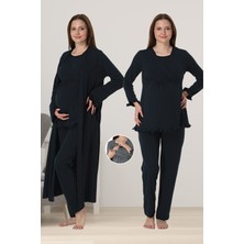 Effortt Lacivert Sabahlıklı Hamile Lohusa Pijama Takımı